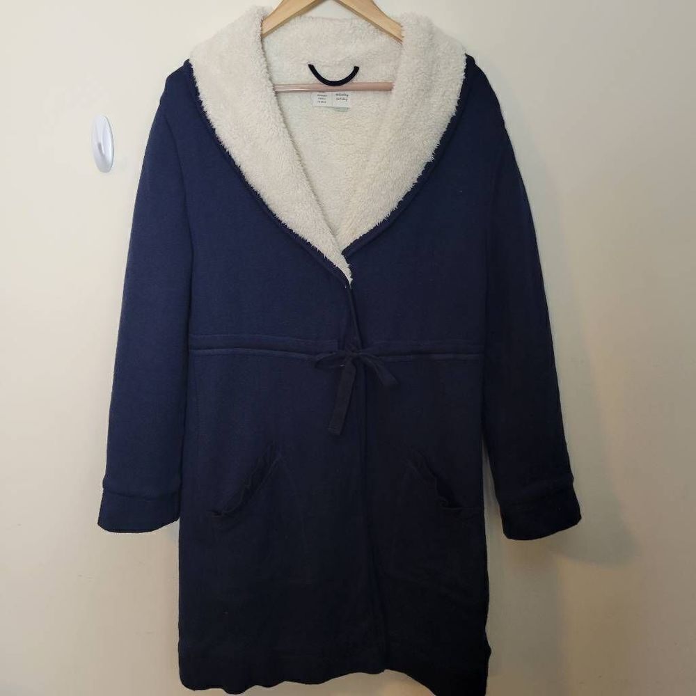 Anthropologie Saturday Sunday Long Blue Sherpa Lined Snap Front Jacket Cardigan